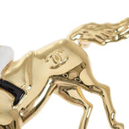 Chanel CC Logo Horse & Jockey Motif Brooch Metal Gold White — view 7