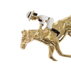 Chanel CC Logo Horse & Jockey Motif Brooch Metal Gold White — view 4