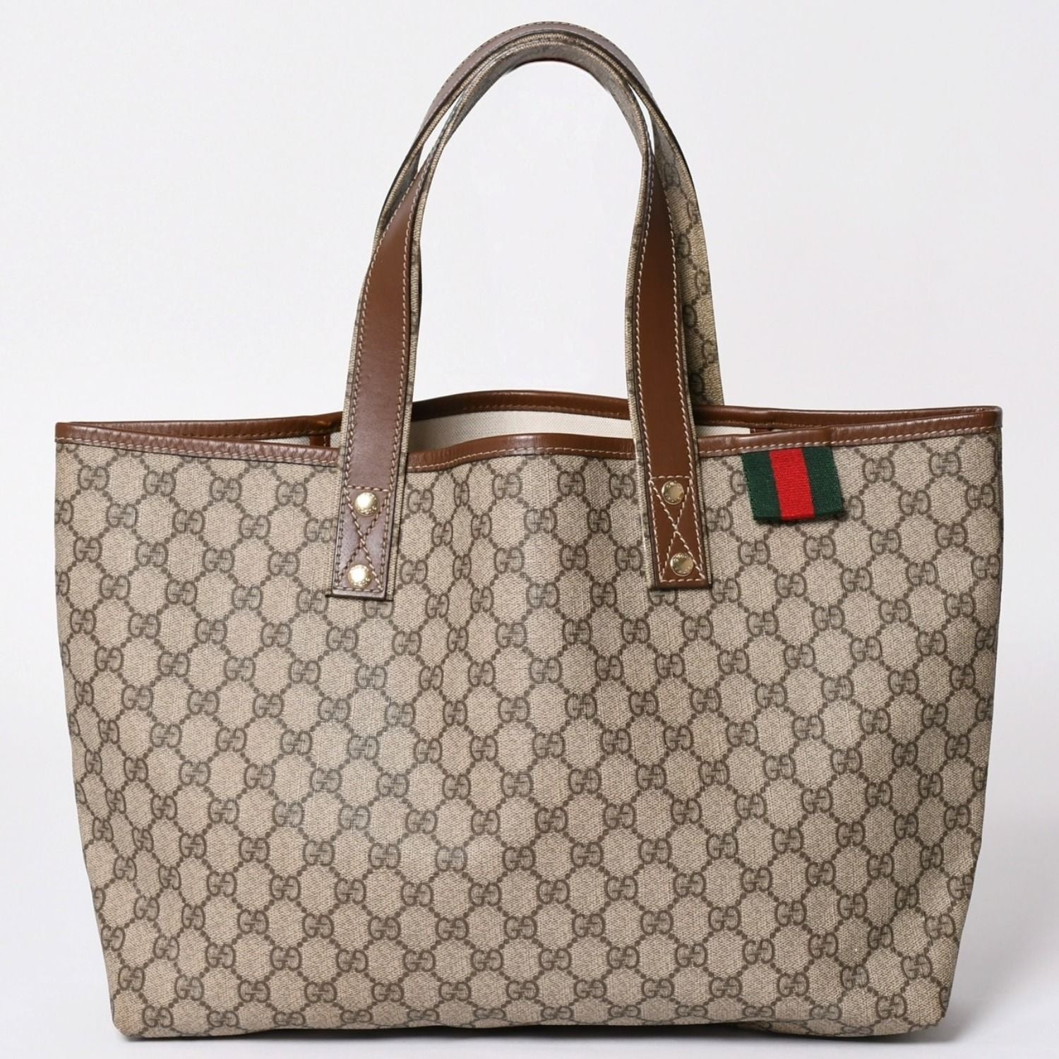 Gucci Guuci Tote Bag GG Canvas Brown Beige Gold