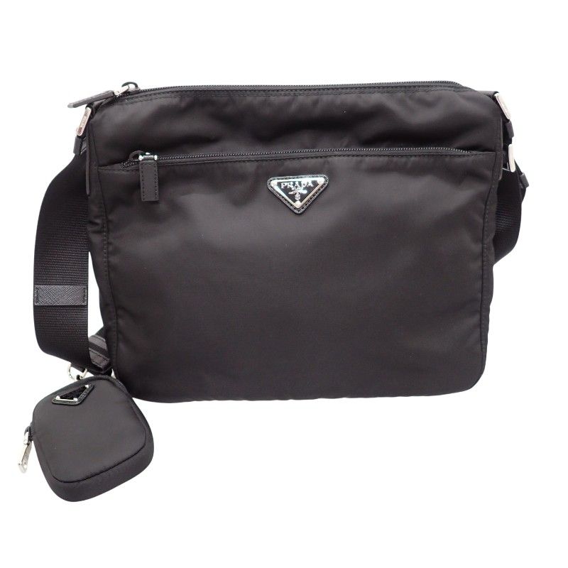 Prada Re-Nylon Shoulder Bag Nylon Leather Black Nero Silver Pouch