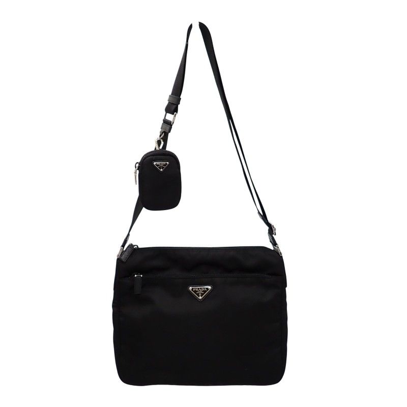 Prada Re-Nylon Shoulder Bag Nylon Leather Black Nero Silver Pouch — view 2