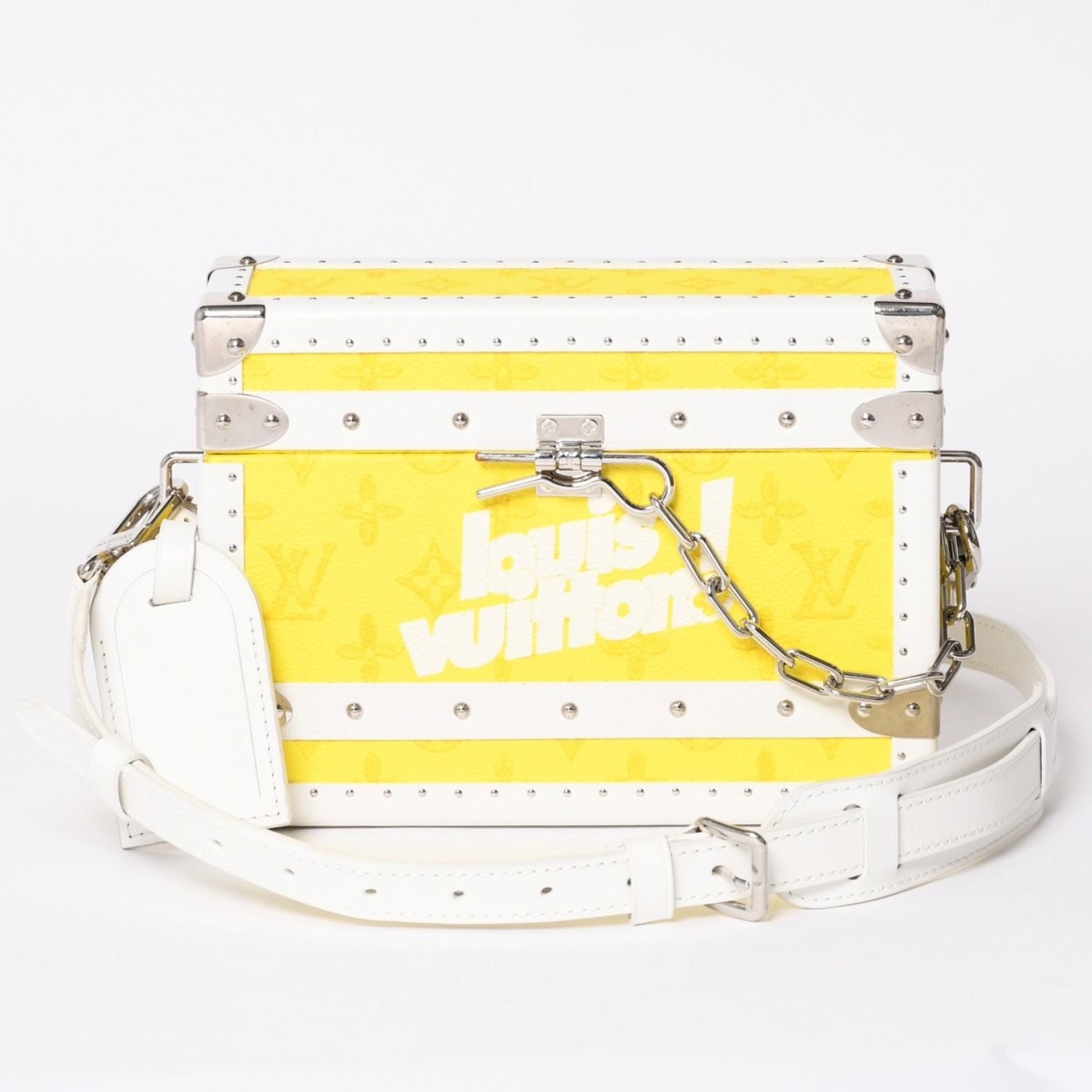 Louis Vuitton Monogram Virgil Abloh Logo Clutch Box Trunk Yellow