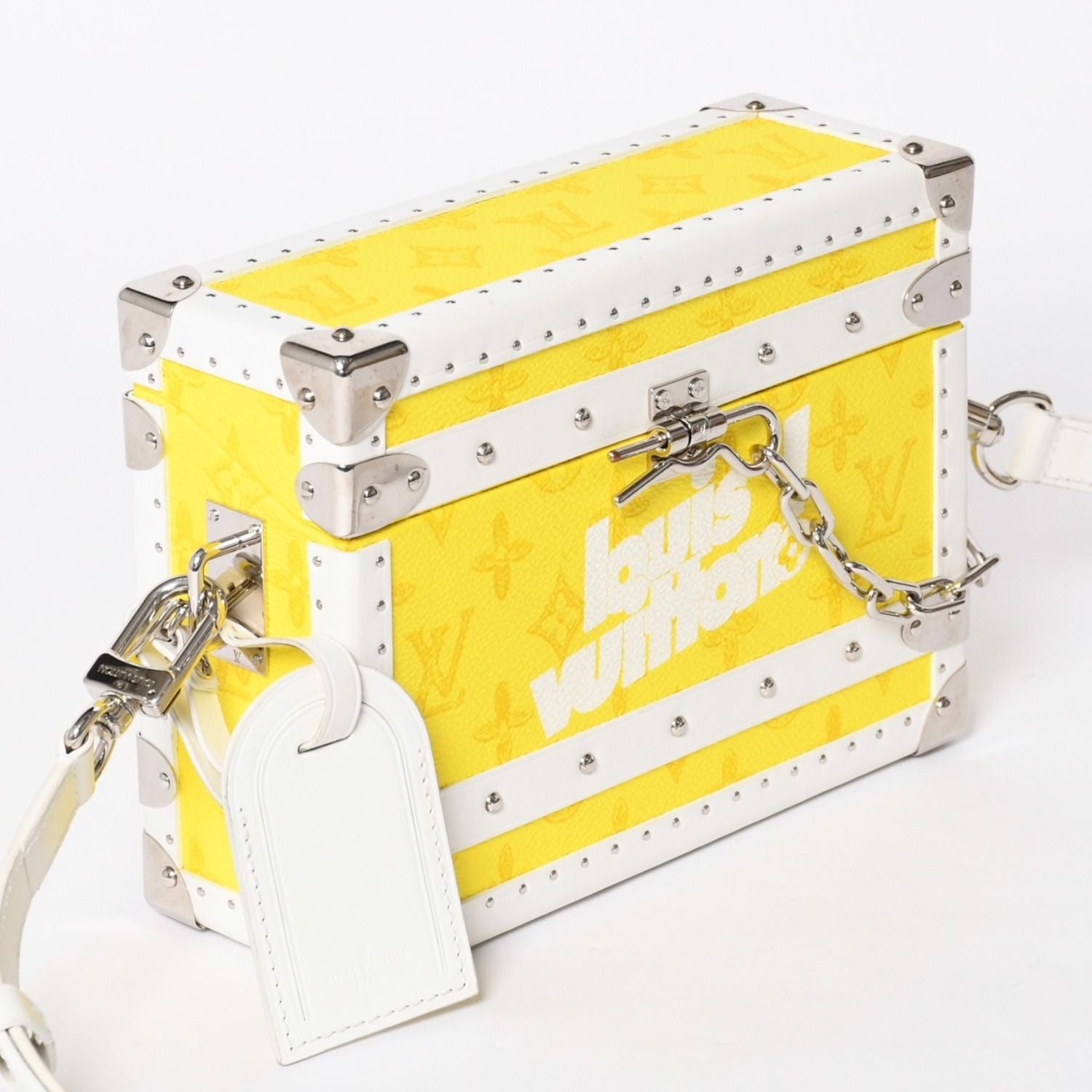 Louis Vuitton Monogram Virgil Abloh Logo Clutch Box Trunk Yellow — view 3