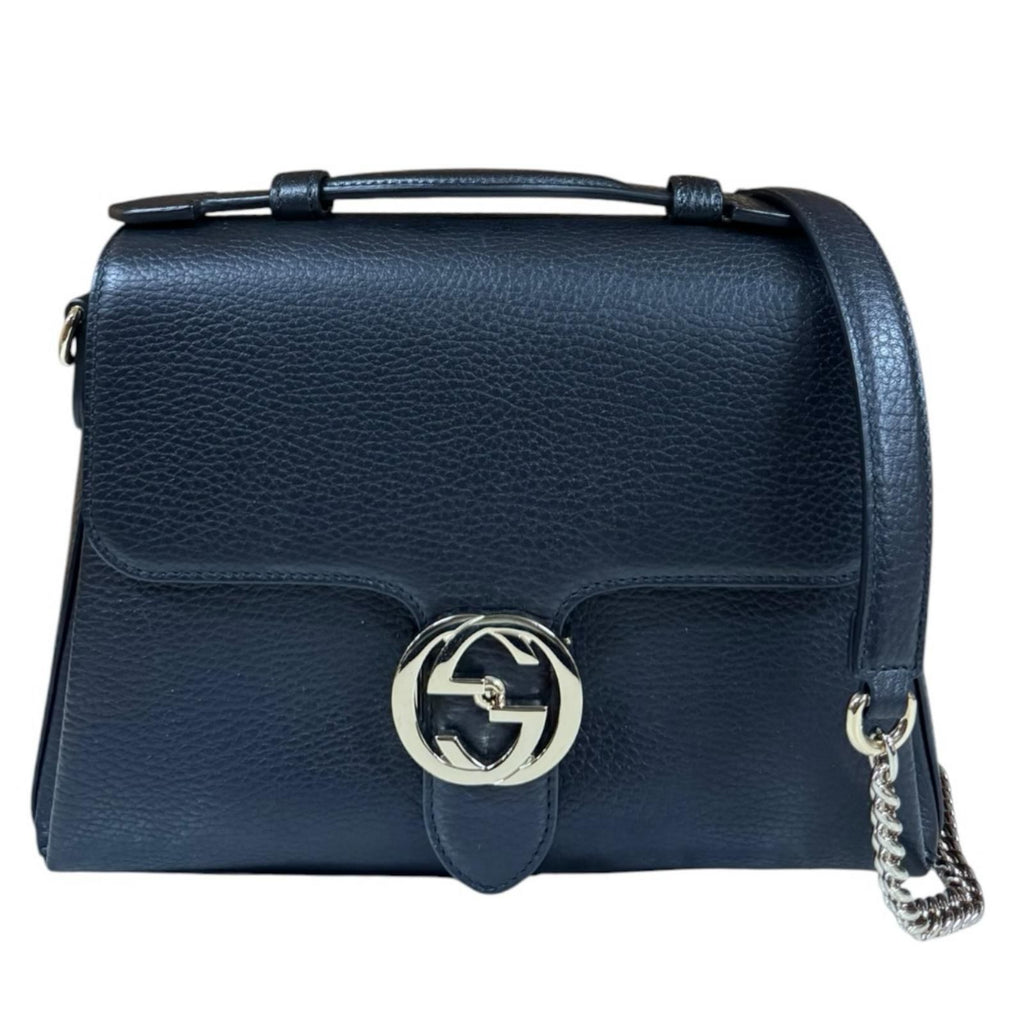 Gucci Interlocking Shoulder Bag Leather Black