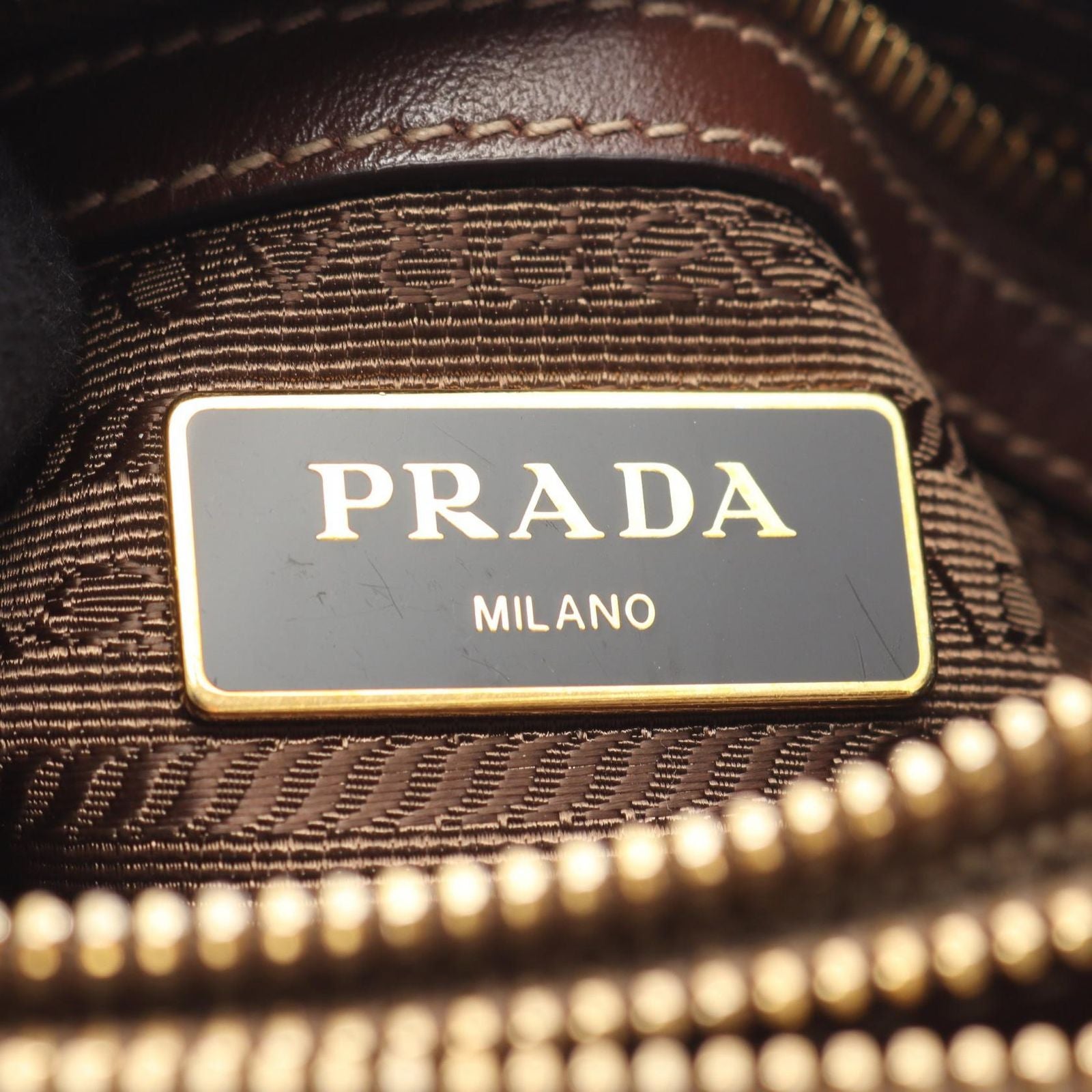Prada Shoulder Bag Logo Jacquard Beige Brown Canvas Leather — view 4