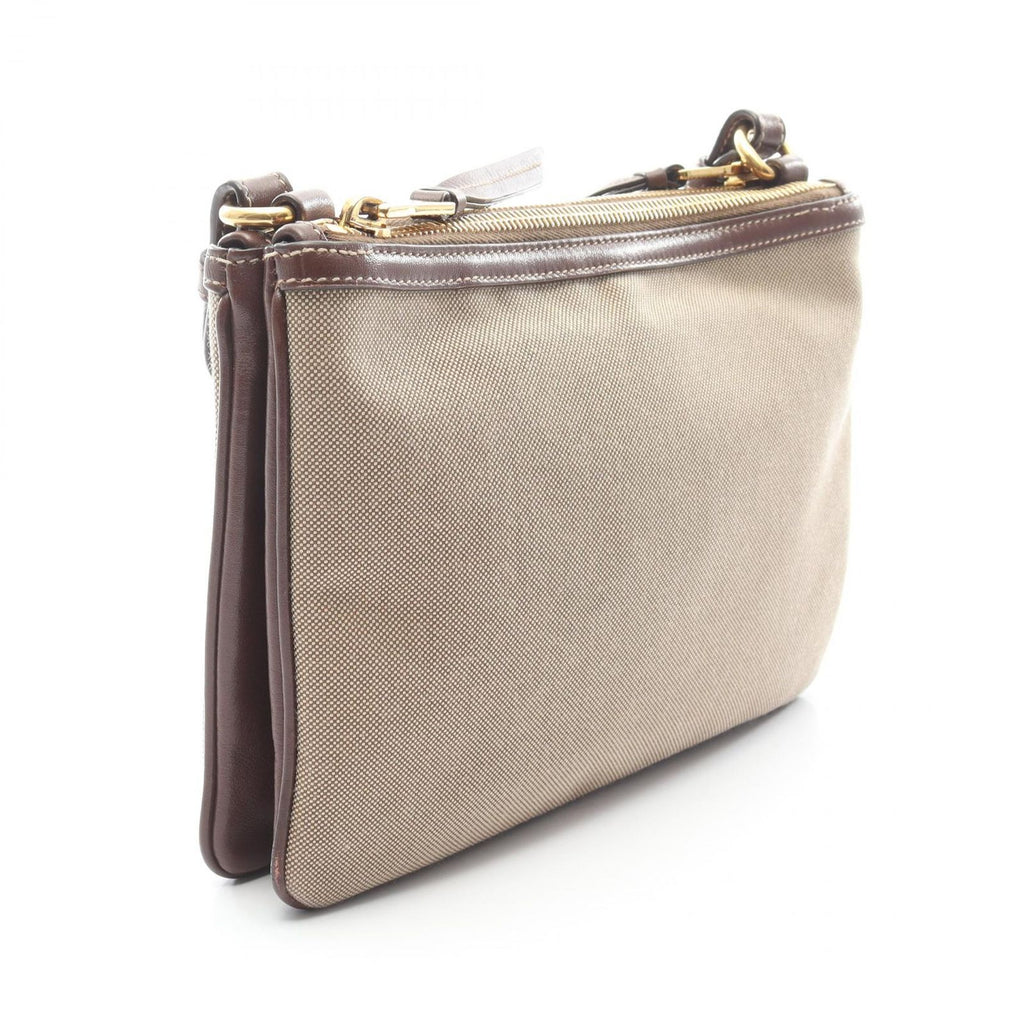 Prada Shoulder Bag Logo Jacquard Beige Brown Canvas Leather — view 2