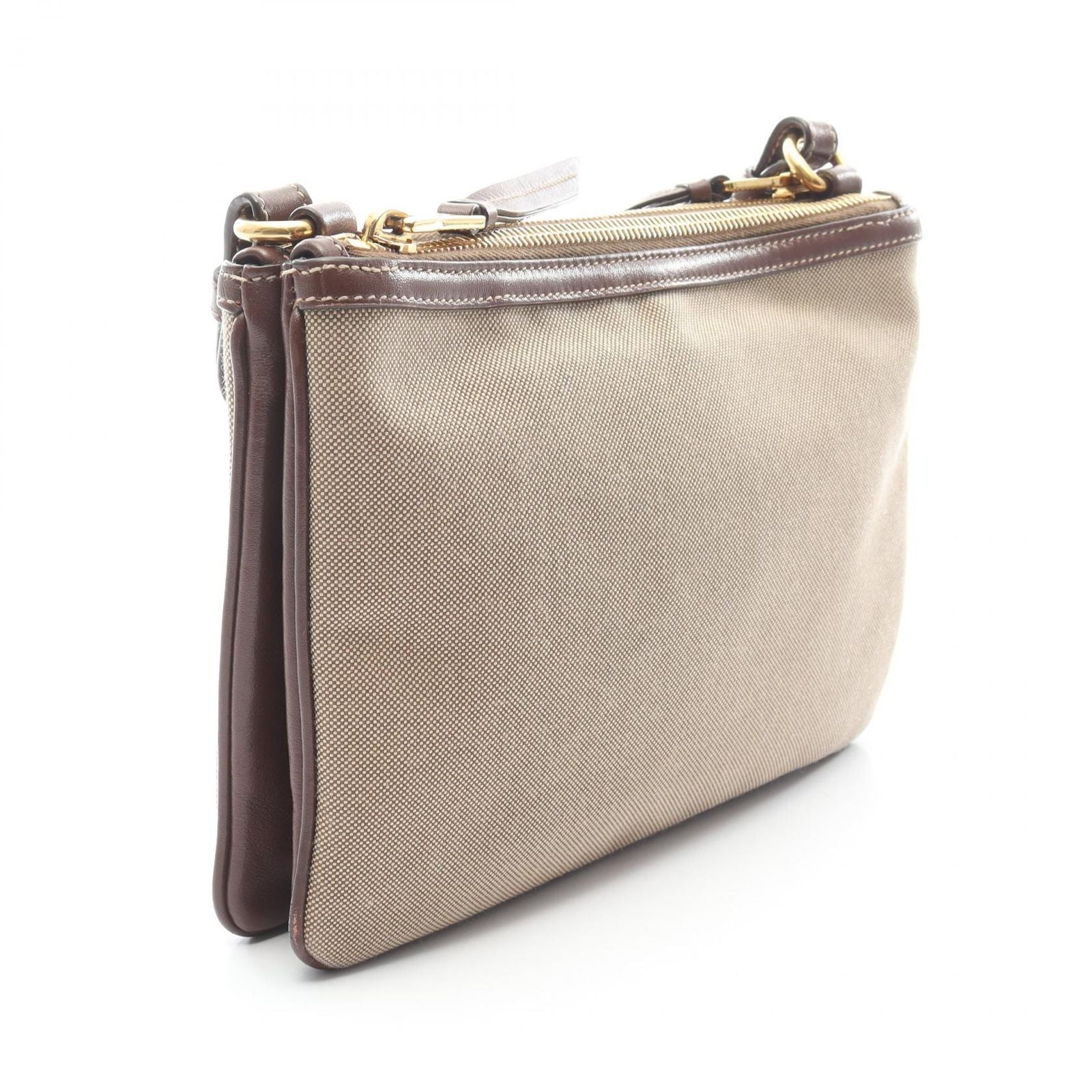 Prada Shoulder Bag Logo Jacquard Beige Brown Canvas Leather — view 2