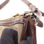 Prada Shoulder Bag Logo Jacquard Beige Brown Canvas Leather — view 7