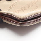 Prada Shoulder Bag Logo Jacquard Beige Brown Canvas Leather — view 8