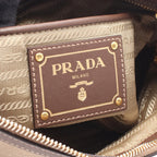 Prada Shoulder Bag Logo Jacquard Beige Brown Canvas Leather — view 4