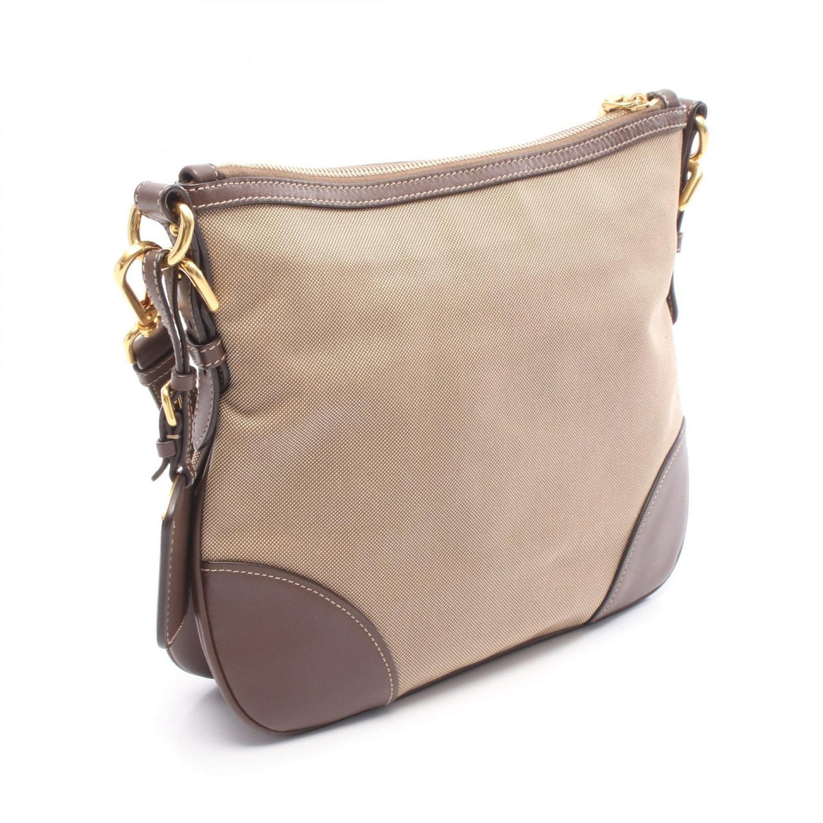 Prada Shoulder Bag Logo Jacquard Beige Brown Canvas Leather — view 2