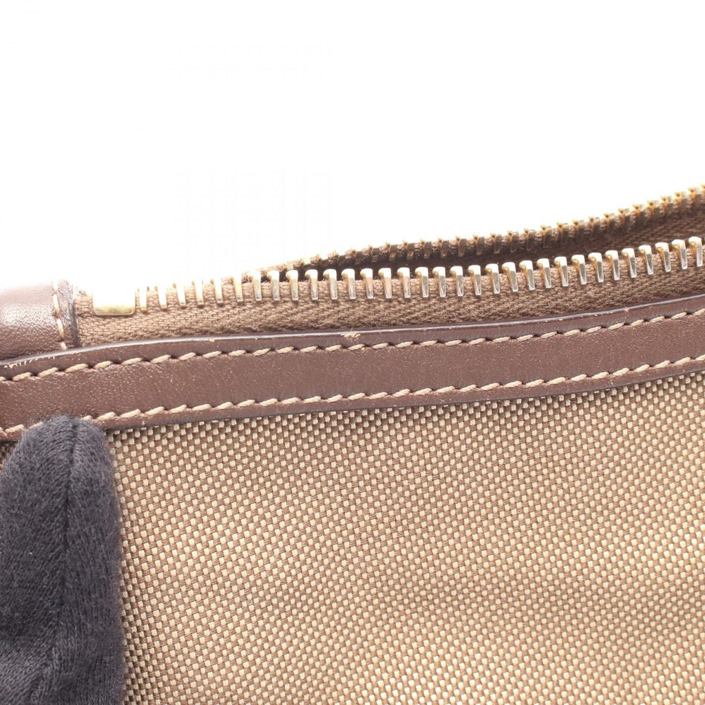 Prada Shoulder Bag Logo Jacquard Beige Brown Canvas Leather — view 5