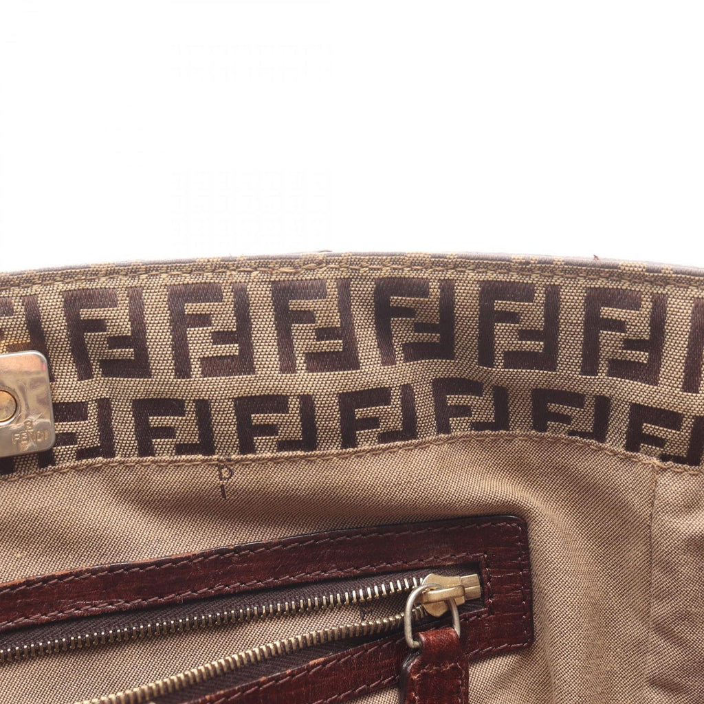 Fendi Tote Zucchino Beige Dark Brown Canvas Leather — view 7