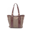 Fendi Tote Zucchino Beige Dark Brown Canvas Leather