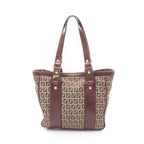 Fendi Tote Zucchino Beige Dark Brown Canvas Leather