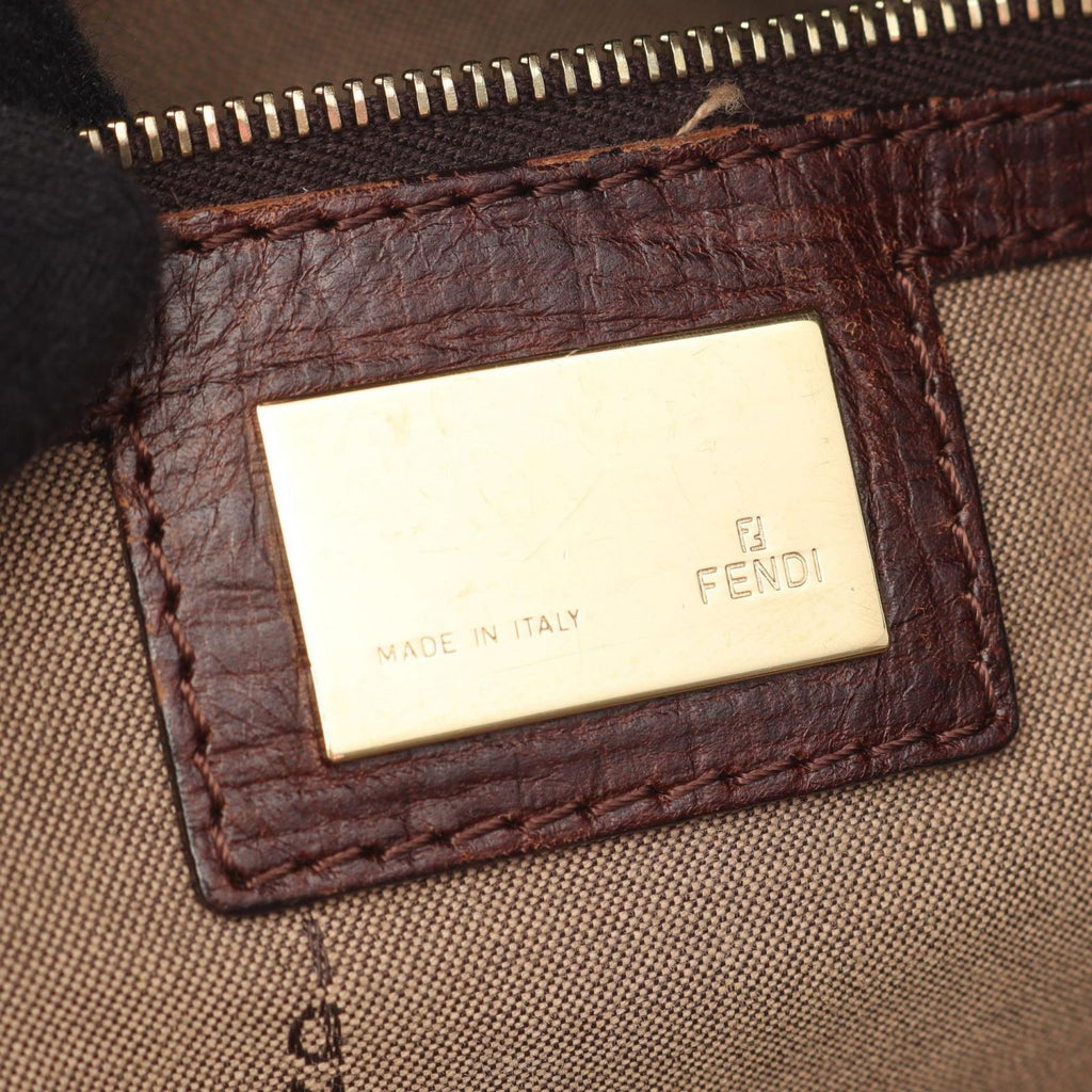 Fendi Tote Zucchino Beige Dark Brown Canvas Leather — view 4