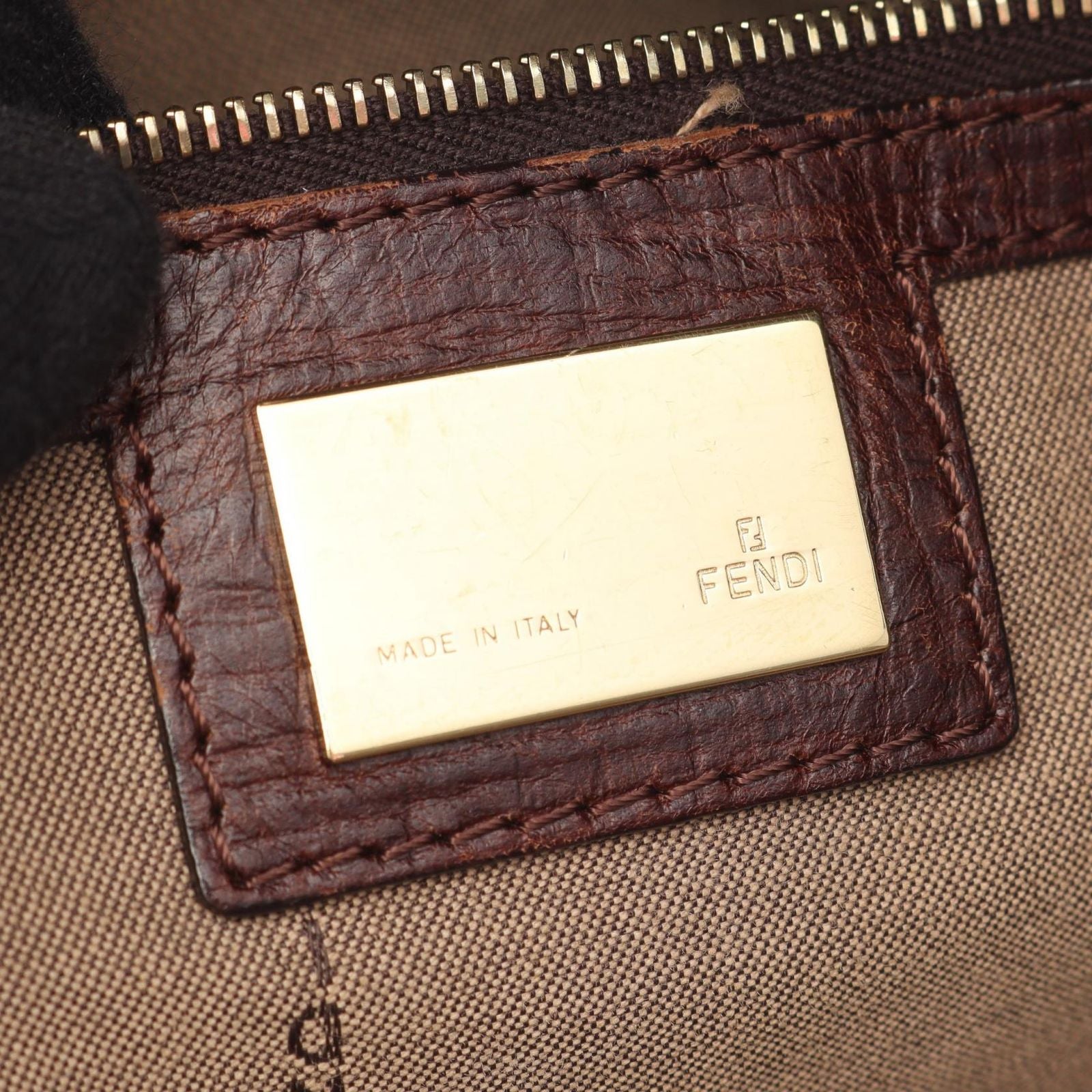 Fendi Tote Zucchino Beige Dark Brown Canvas Leather — view 4
