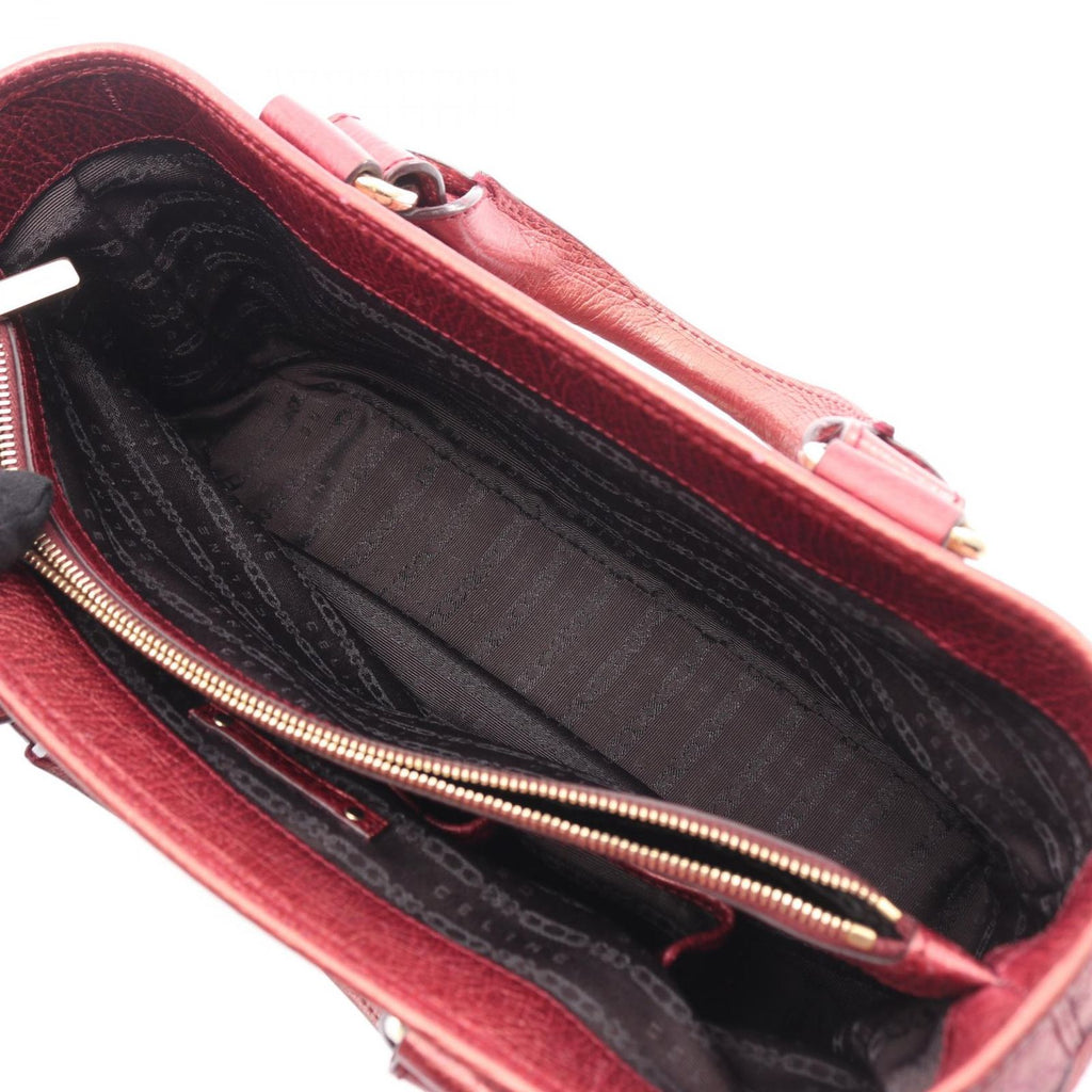 Celine Handbag Boogie Bag Macadam Wine Red Canvas Leather — view 9