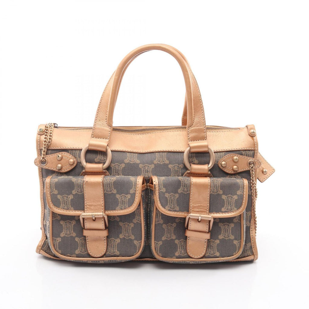 Celine Handbag Paris Macadam Black Rose Gold Canvas Leather