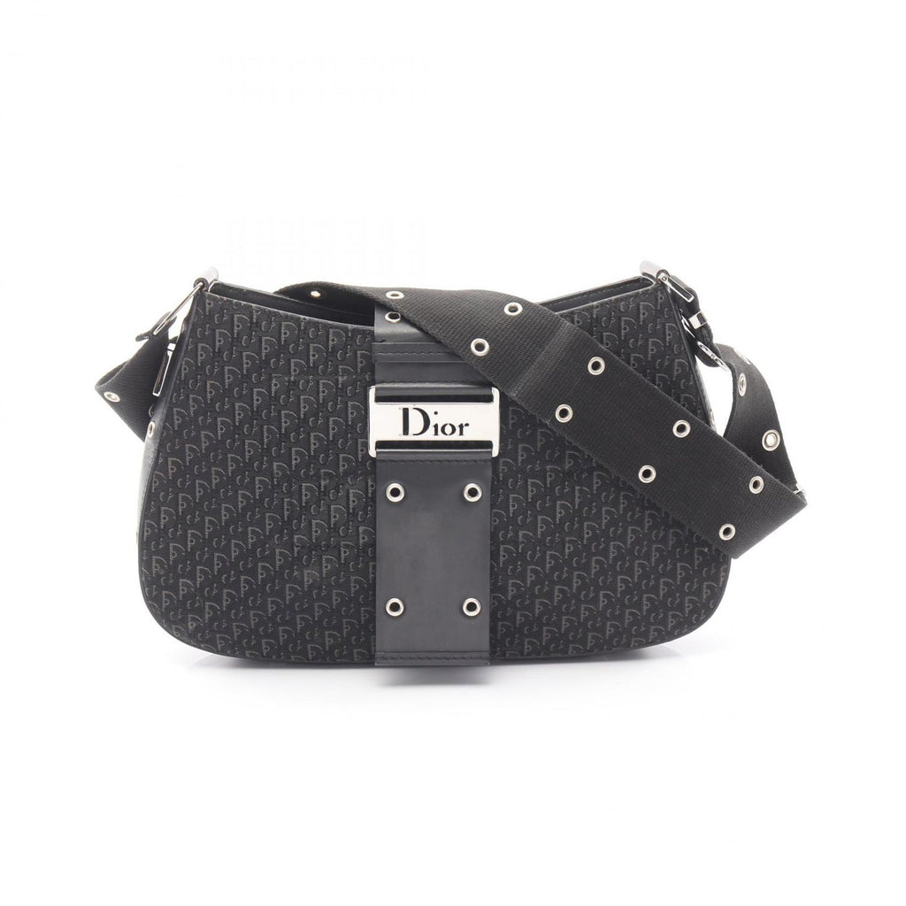 Dior Shoulder Bag Street Chic Trotter Black Canvas Leather