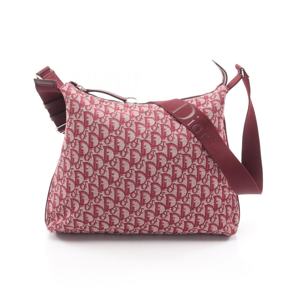 Dior Shoulder Bag Trotter Wine Red Canvas Leather