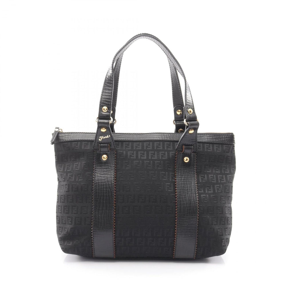 Fendi Tote Zucchino Black Canvas Leather