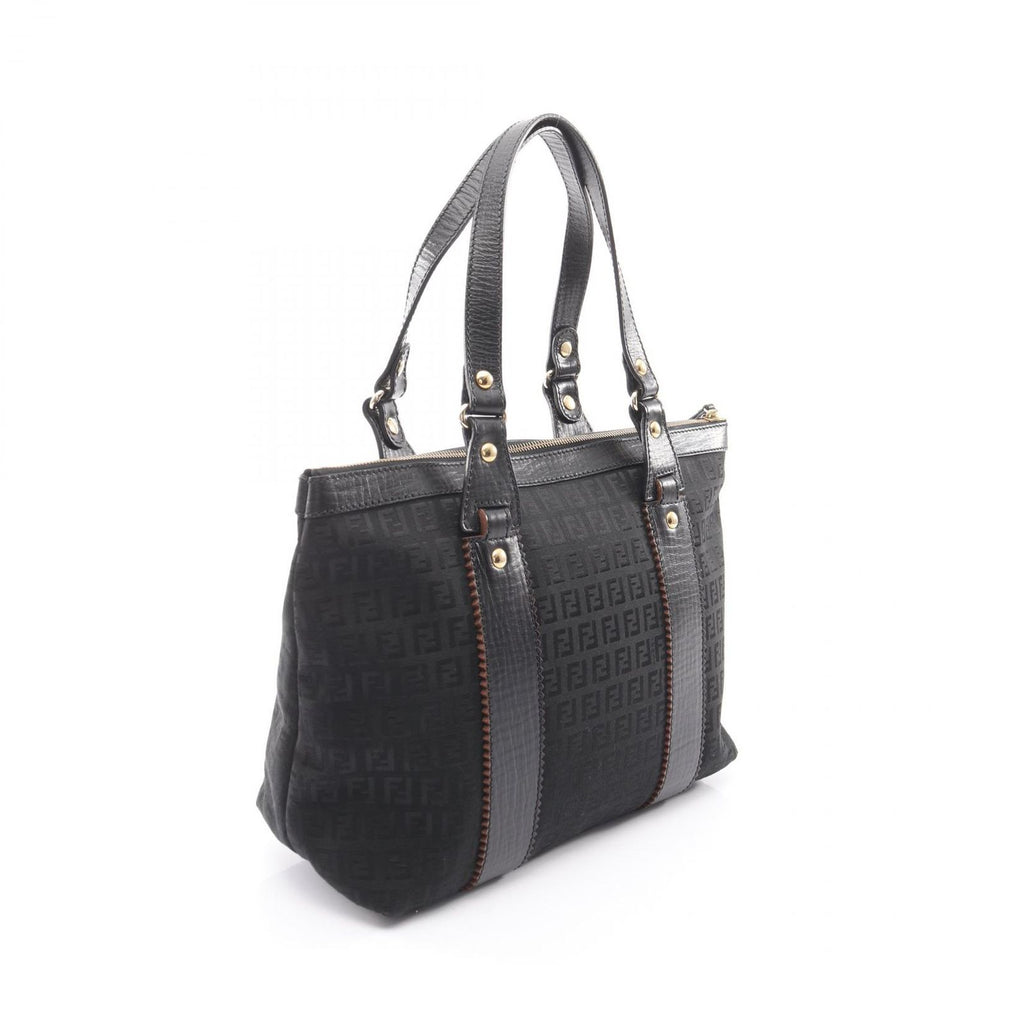 Fendi Tote Zucchino Black Canvas Leather — view 2