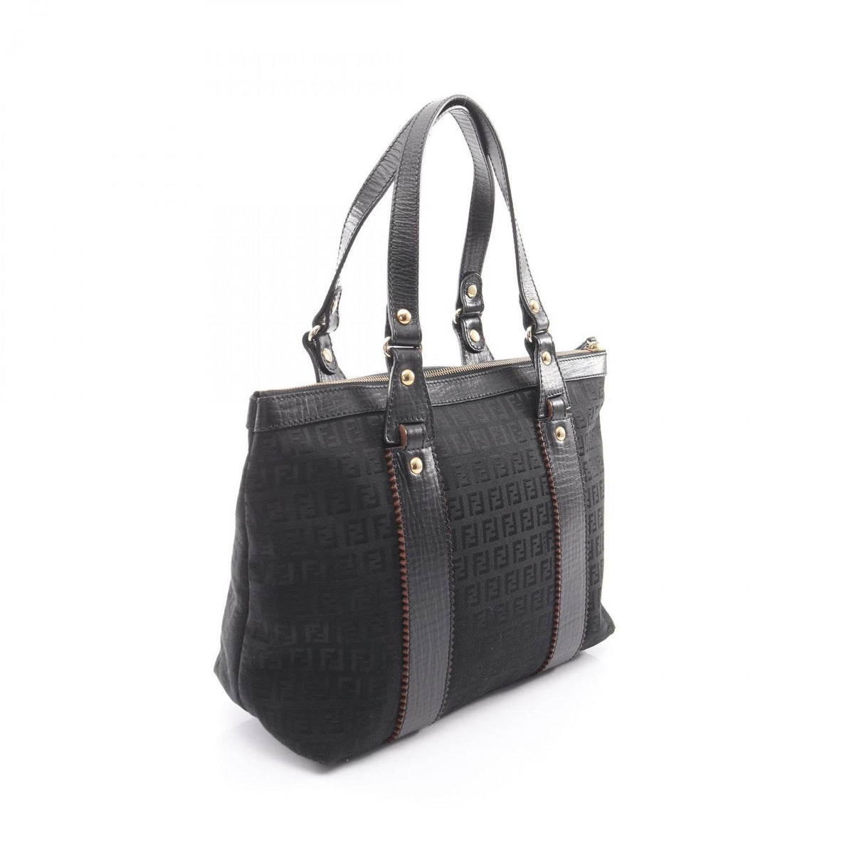 Fendi Tote Zucchino Black Canvas Leather — view 2
