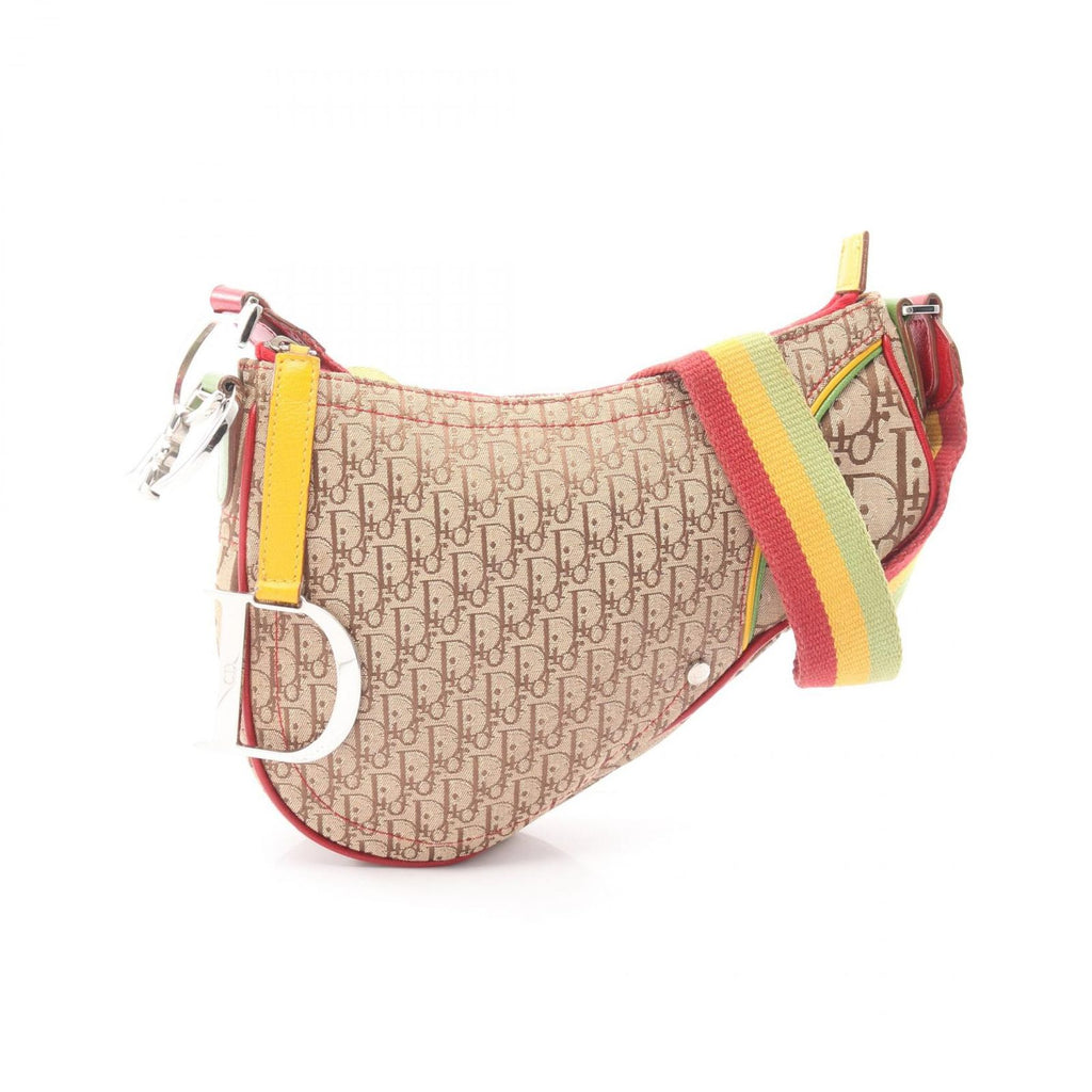 Dior Shoulder Bag Rasta Line Trotter Beige Canvas Leather Oblique