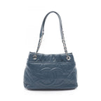 Chanel Tote Quilted Navy Caviar Leather Jumbo CC Logo Chain