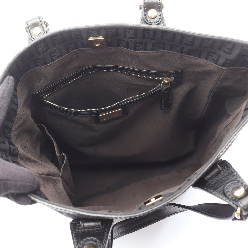 Fendi Tote Zucchino Black Canvas Leather — view 3