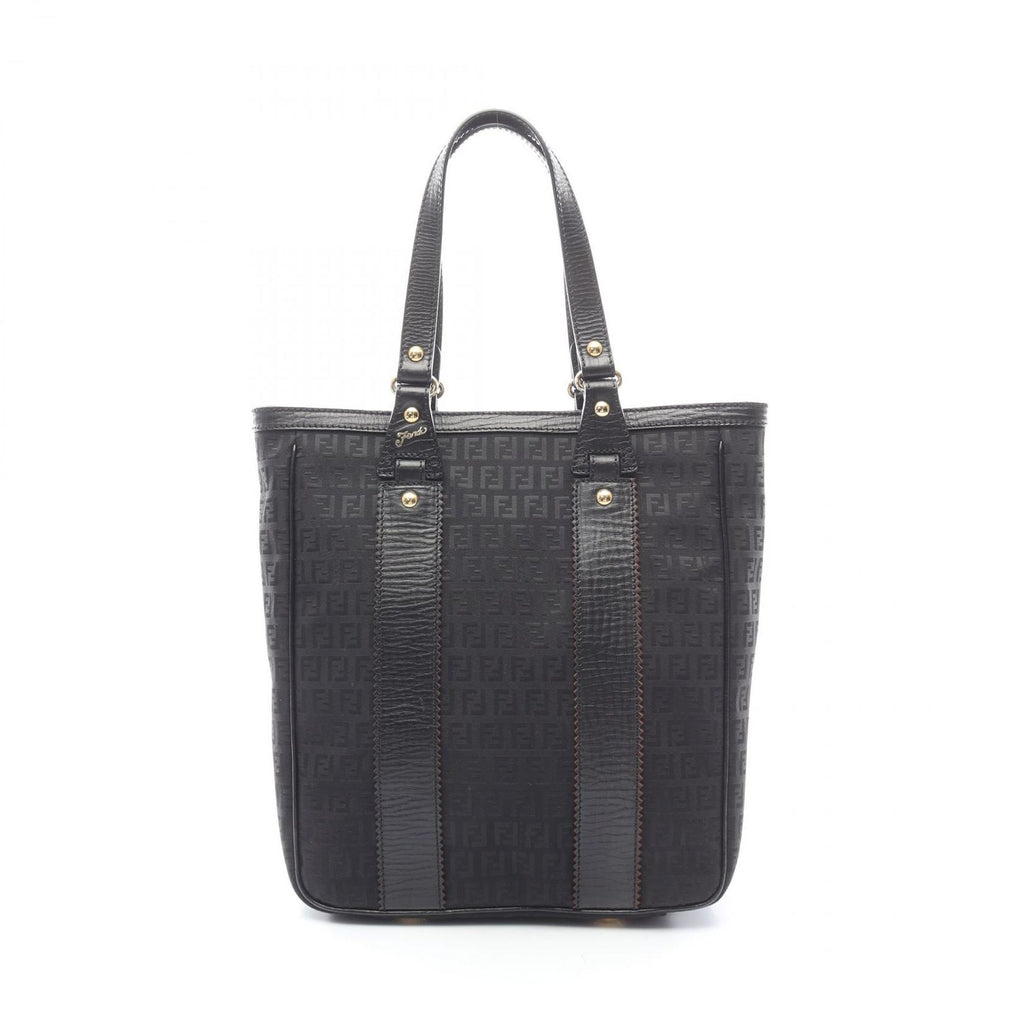 Fendi Tote Zucchino Black Canvas Leather