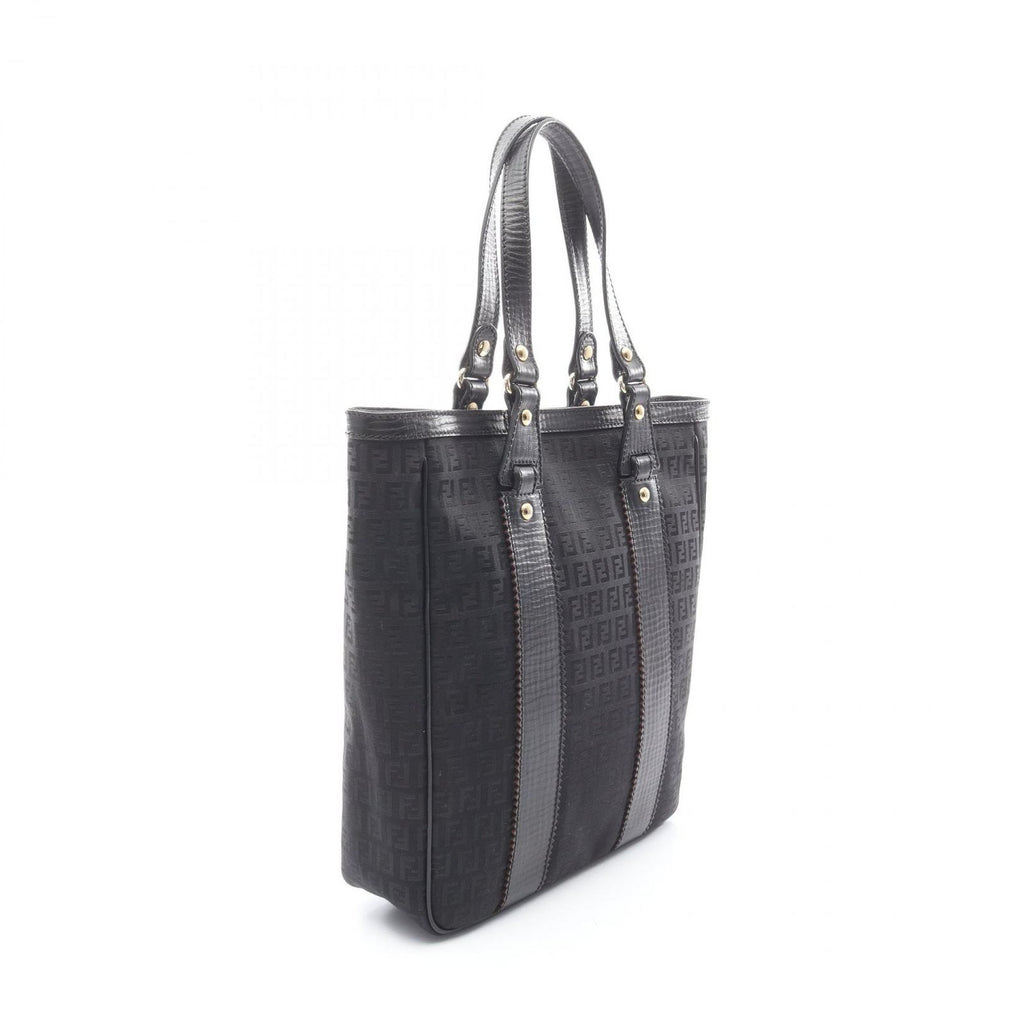 Fendi Tote Zucchino Black Canvas Leather — view 2