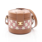 Celine Shoulder Bag Small Tambour Triomphe Red Beige Brown Canvas Leather