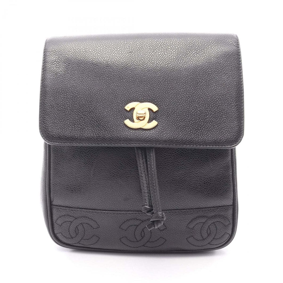 Chanel Backpack Triple CC Logo Black Caviar Leather Coco