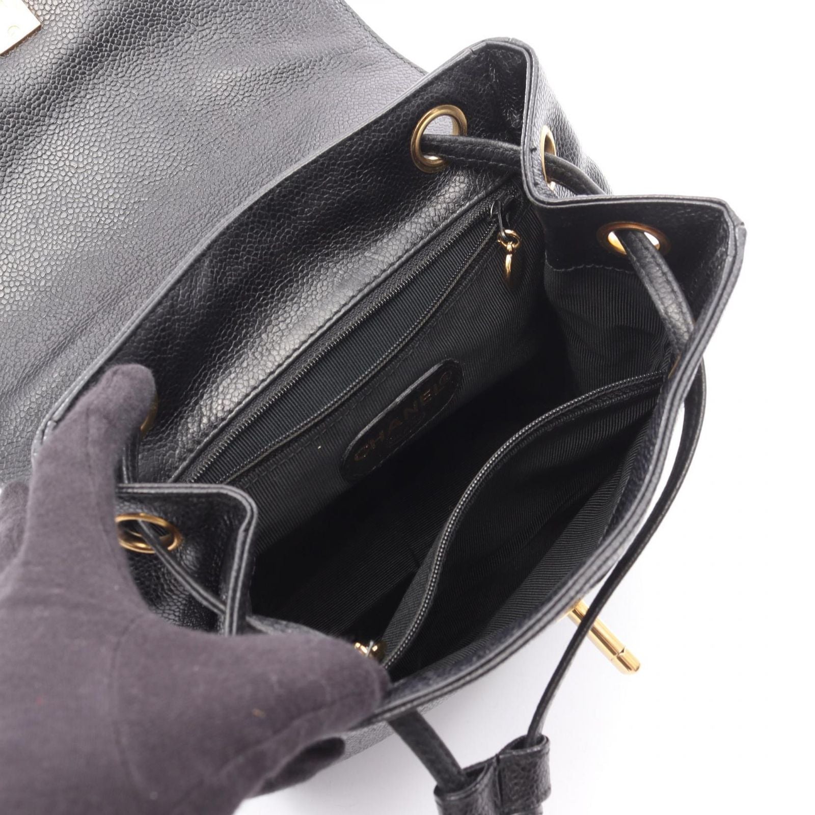Chanel Backpack Triple CC Logo Black Caviar Leather Coco — view 3
