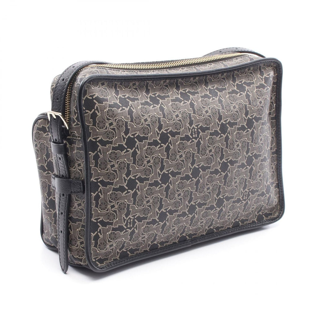 Celine Shoulder Bag Saluki Gray Black Canvas Leather — view 2