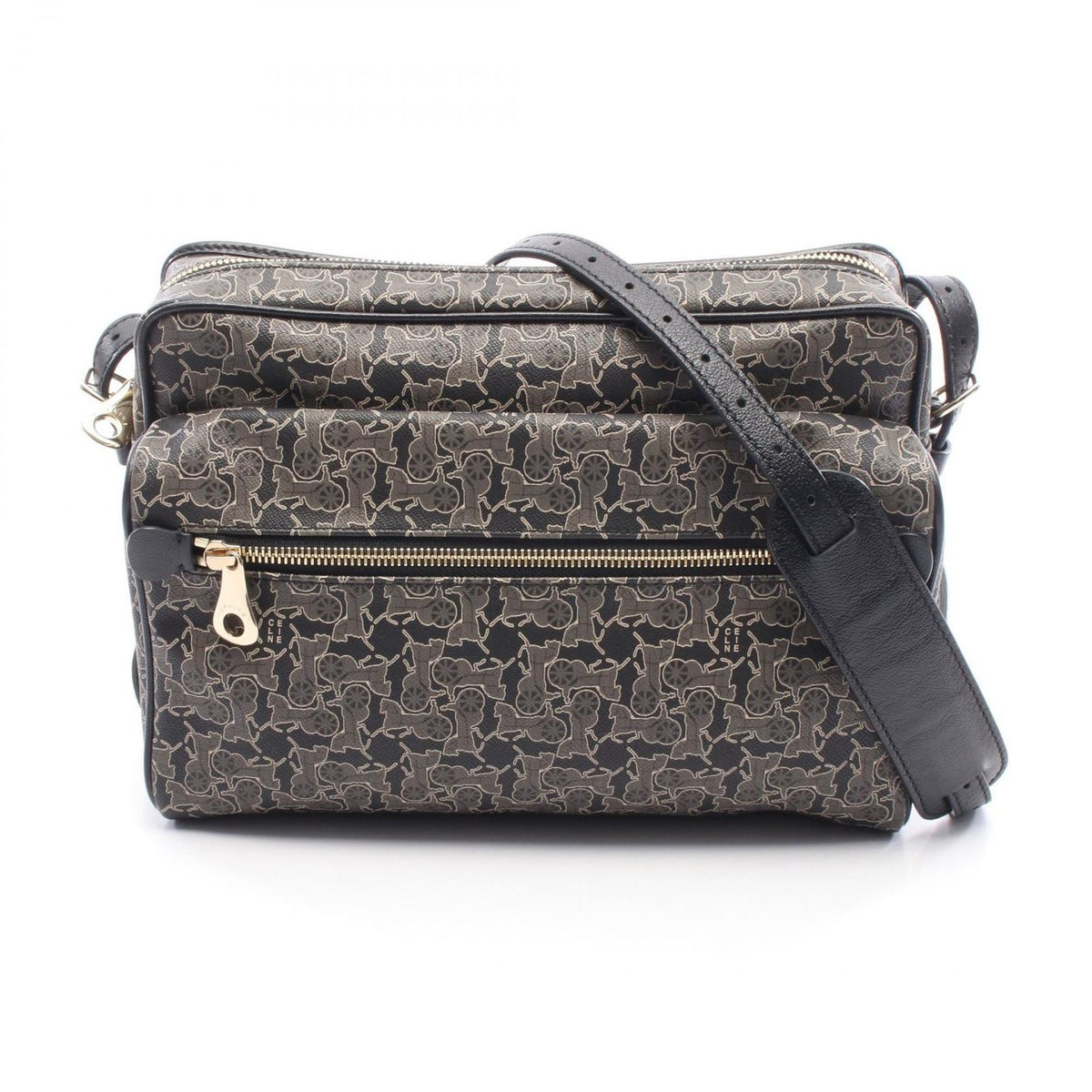 Celine Shoulder Bag Saluki Gray Black Canvas Leather
