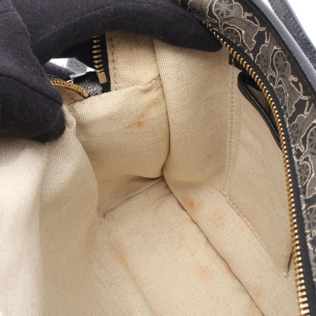 Celine Shoulder Bag Saluki Gray Black Canvas Leather — view 6