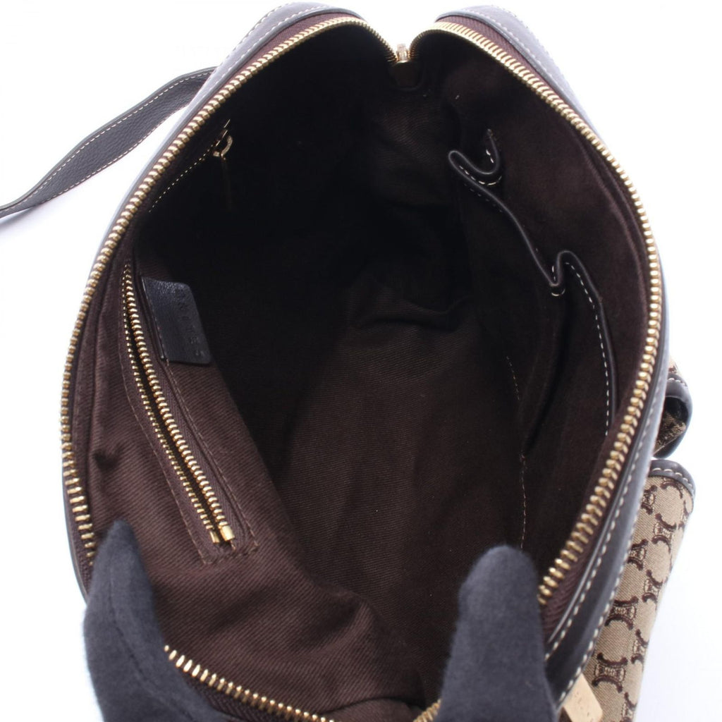 Celine Shoulder Bag Macadam Beige Dark Brown Canvas Leather — view 3