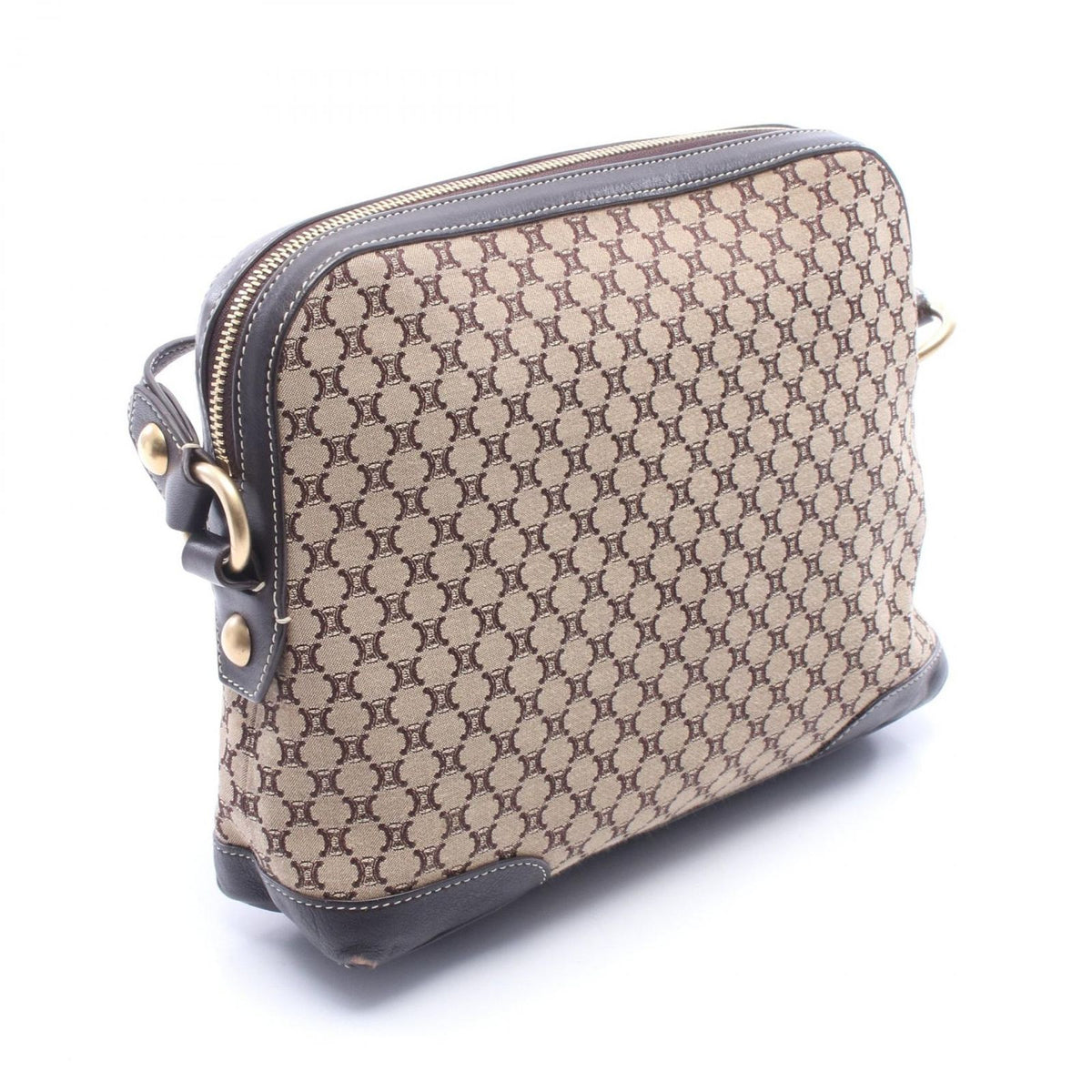 Celine Shoulder Bag Macadam Beige Dark Brown Canvas Leather — view 2