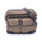 Celine Shoulder Bag Macadam Beige Dark Brown Canvas Leather
