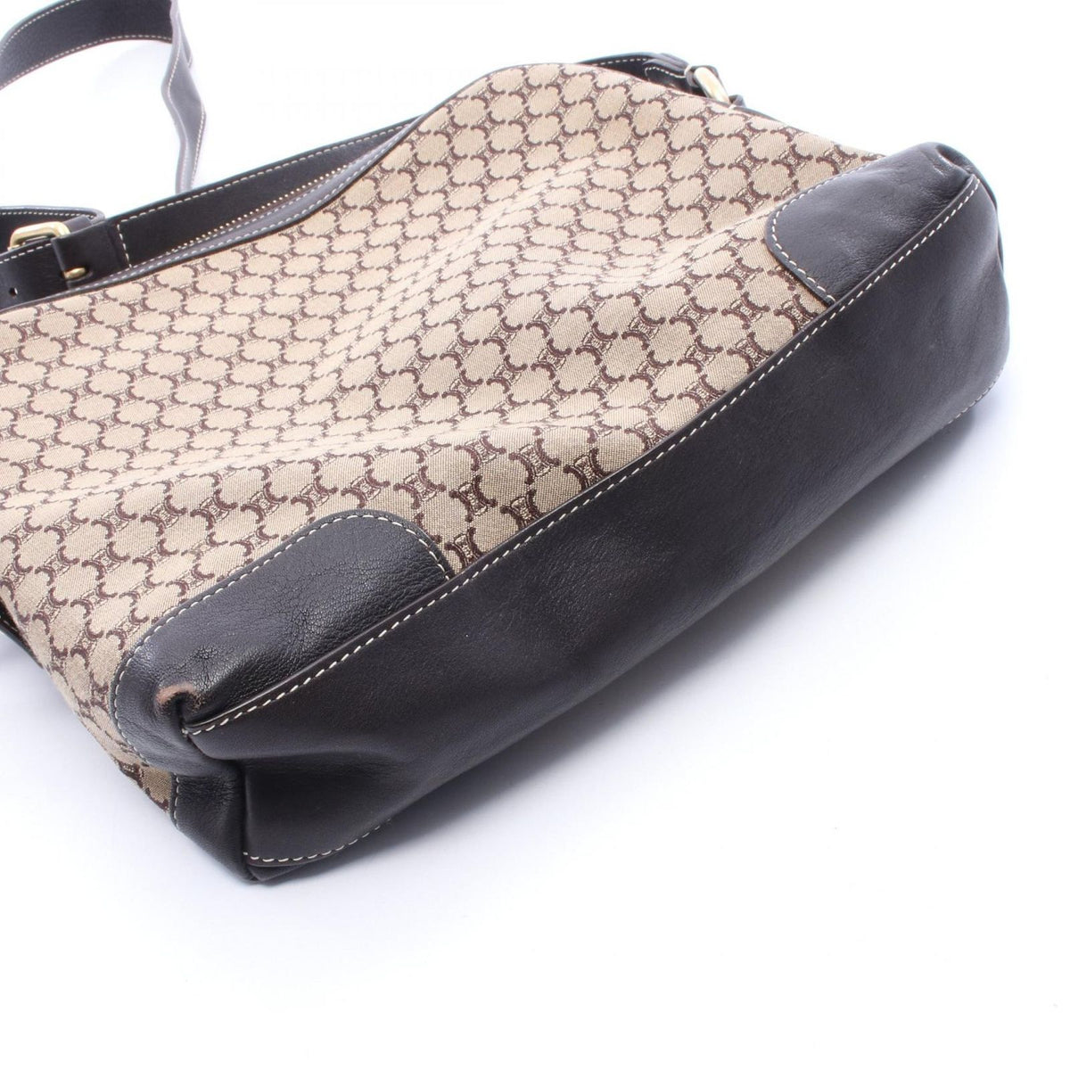 Celine Shoulder Bag Macadam Beige Dark Brown Canvas Leather — view 7