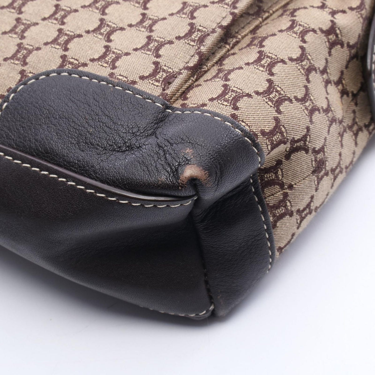 Celine Shoulder Bag Macadam Beige Dark Brown Canvas Leather — view 6
