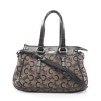 Celine Handbag Macadam Black Gold Canvas Leather Saluki 2-Way Hand