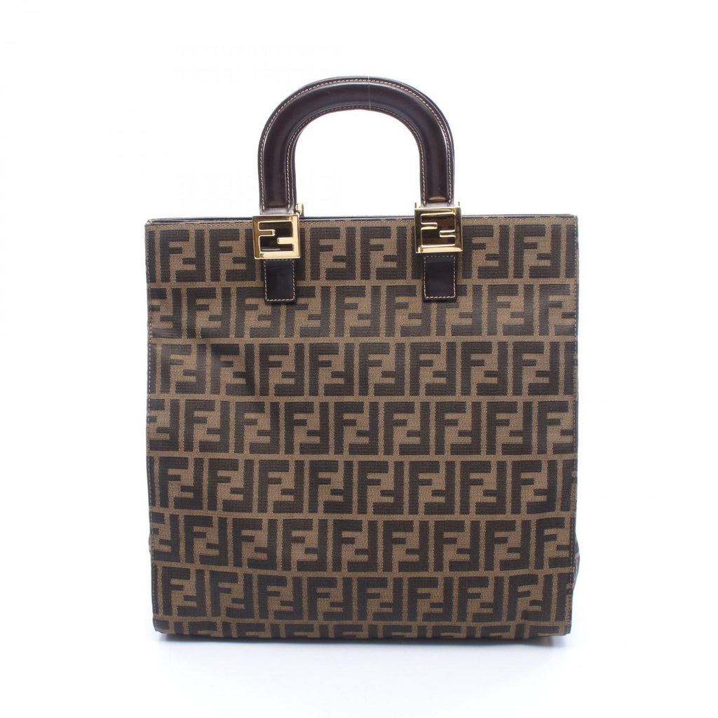 Fendi Tote Zucca Brown Black Canvas Leather