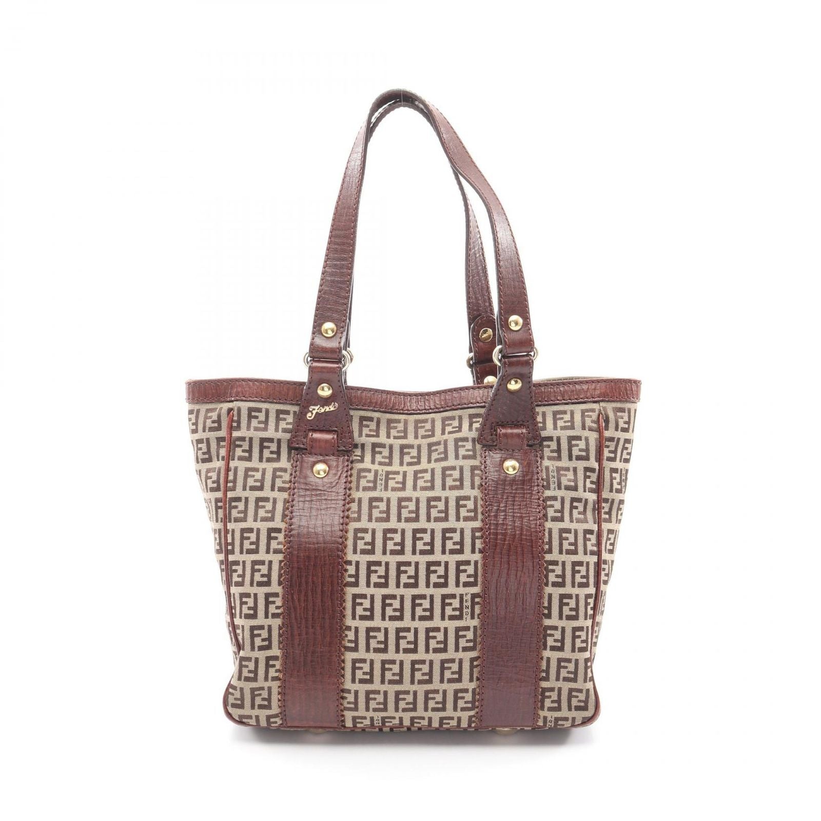 Fendi Tote Zucchino Beige Brown Canvas Leather