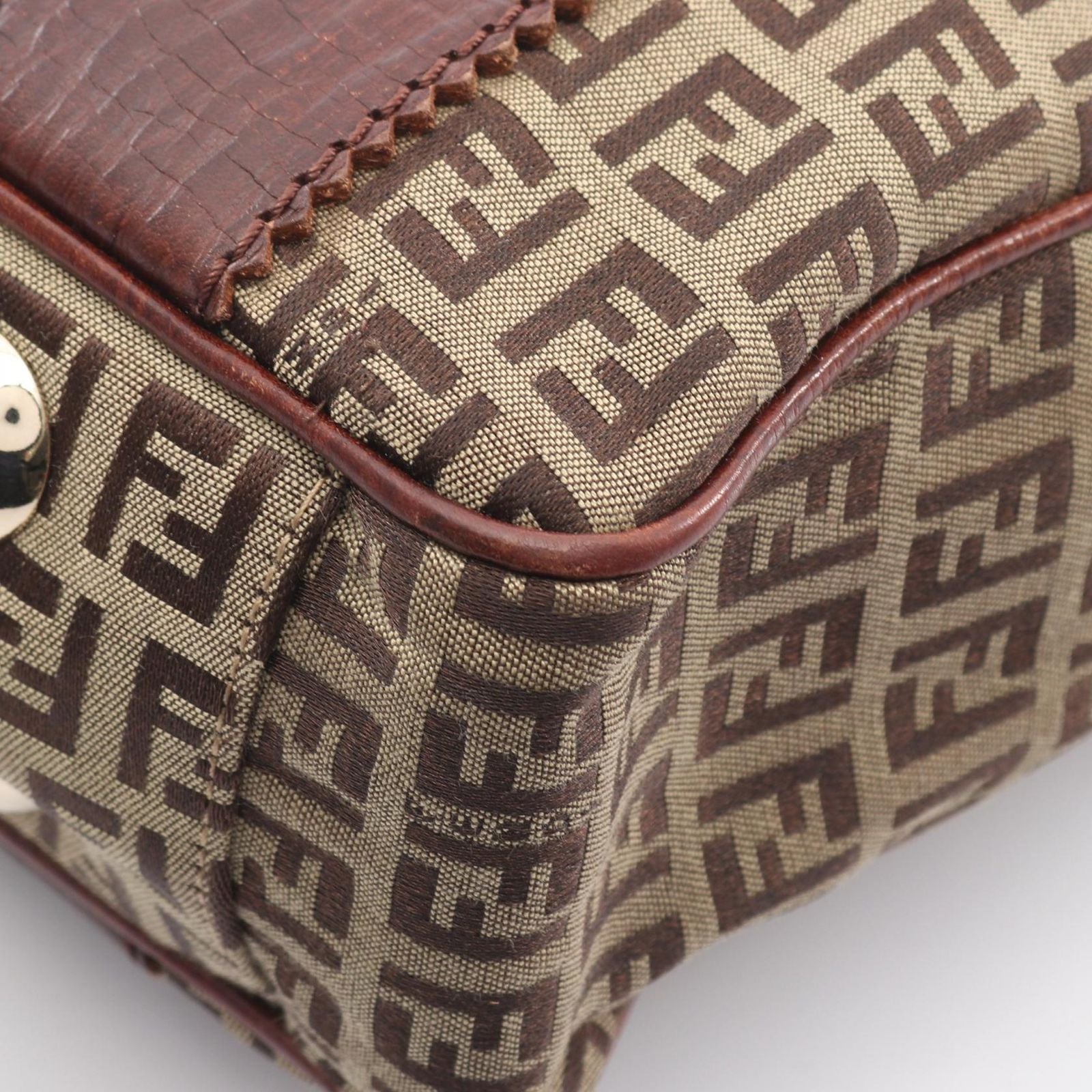 Fendi Tote Zucchino Beige Brown Canvas Leather — view 5