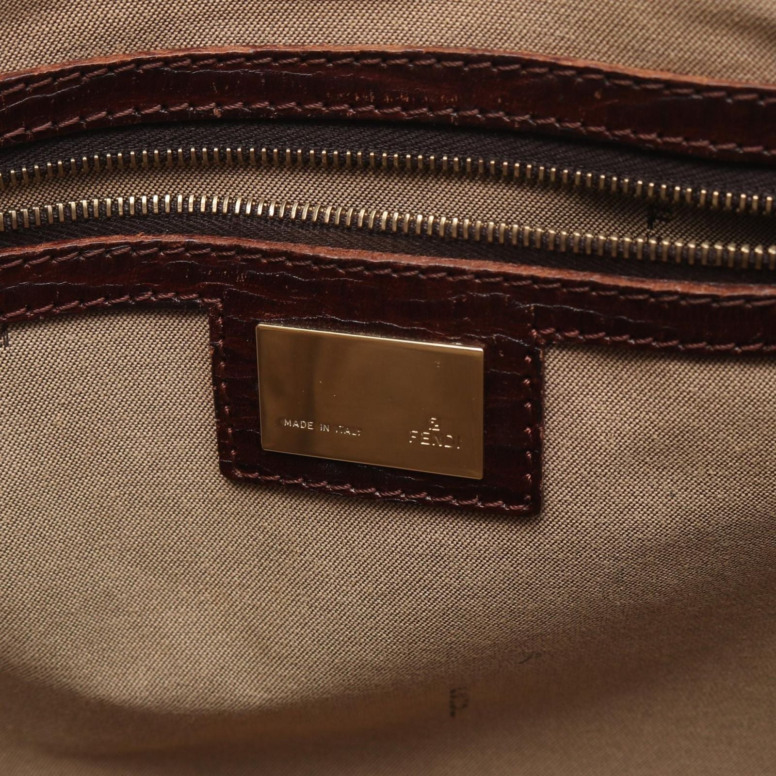 Fendi Tote Zucchino Beige Brown Canvas Leather — view 4