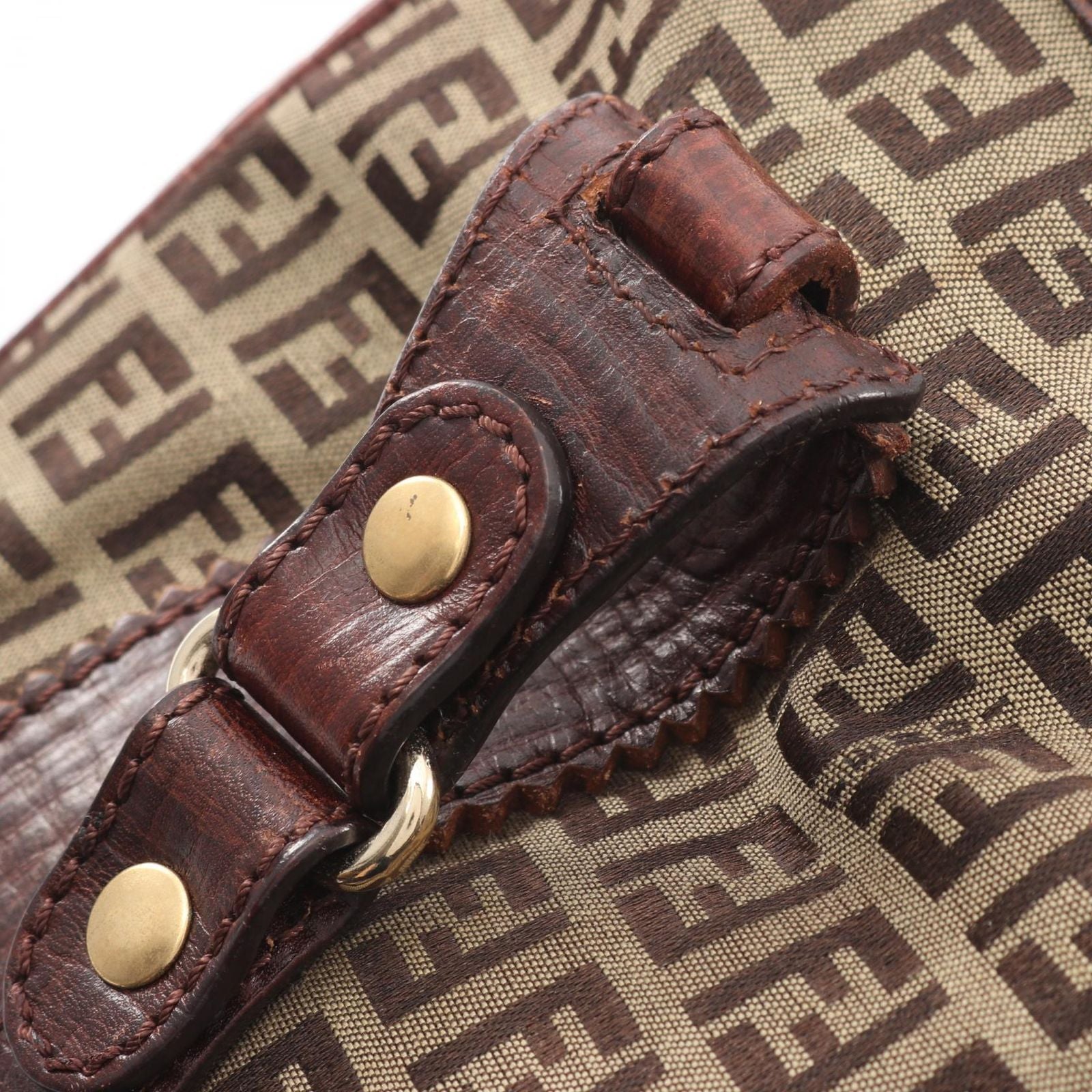 Fendi Tote Zucchino Beige Brown Canvas Leather — view 7